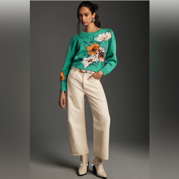 NWT Anthro Sonal Nathwani Camryn Cropped Crewneck Sweater by Maeve Size Small - Picture 3 of 10